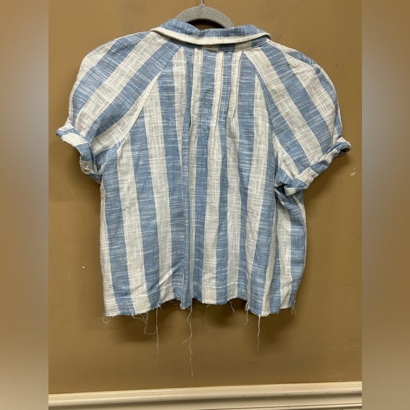 Free People We The Free Away At Sea Striped Linen Blend Button Crop Top Size M - Picture 2 of 6